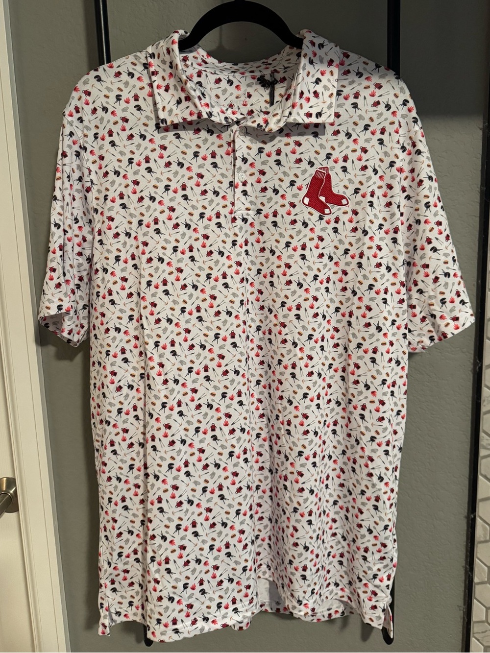 Boston Red Sox White Short-Sleeve Polo with Red Logo Men’s Large